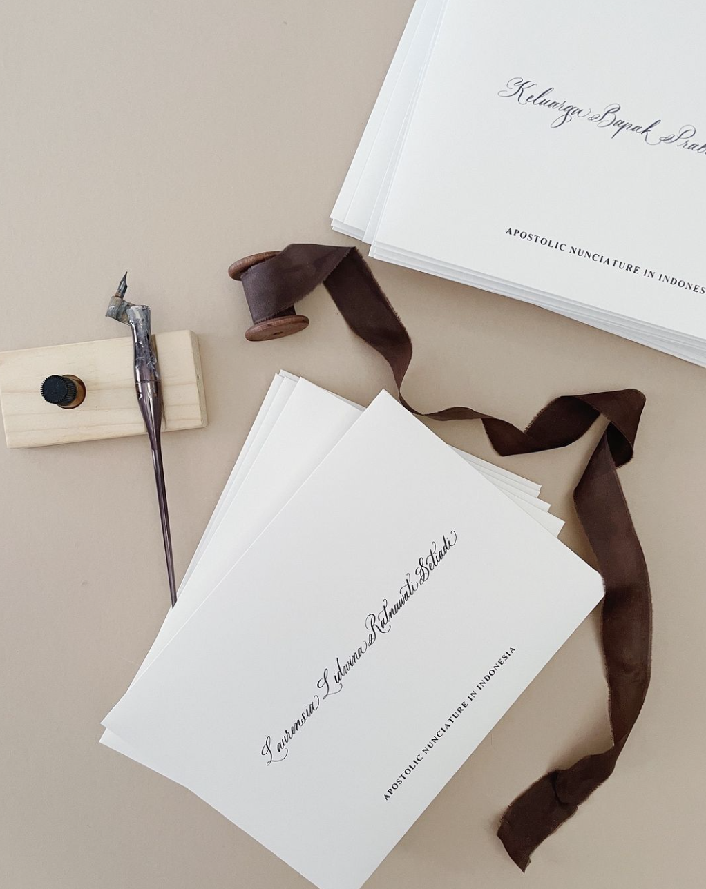 Elegant Calligraphy on Invitations & Envelopes for Welcoming Pope Francis to Indonesia
